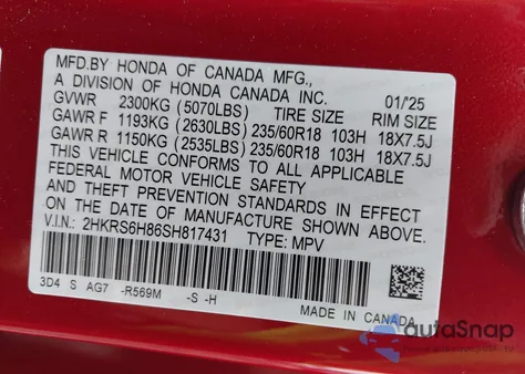 2025 Honda Cr-V Hybrid Sport-L z USA, uszkodzony, nr VIN 2HKRS6H86SH817431